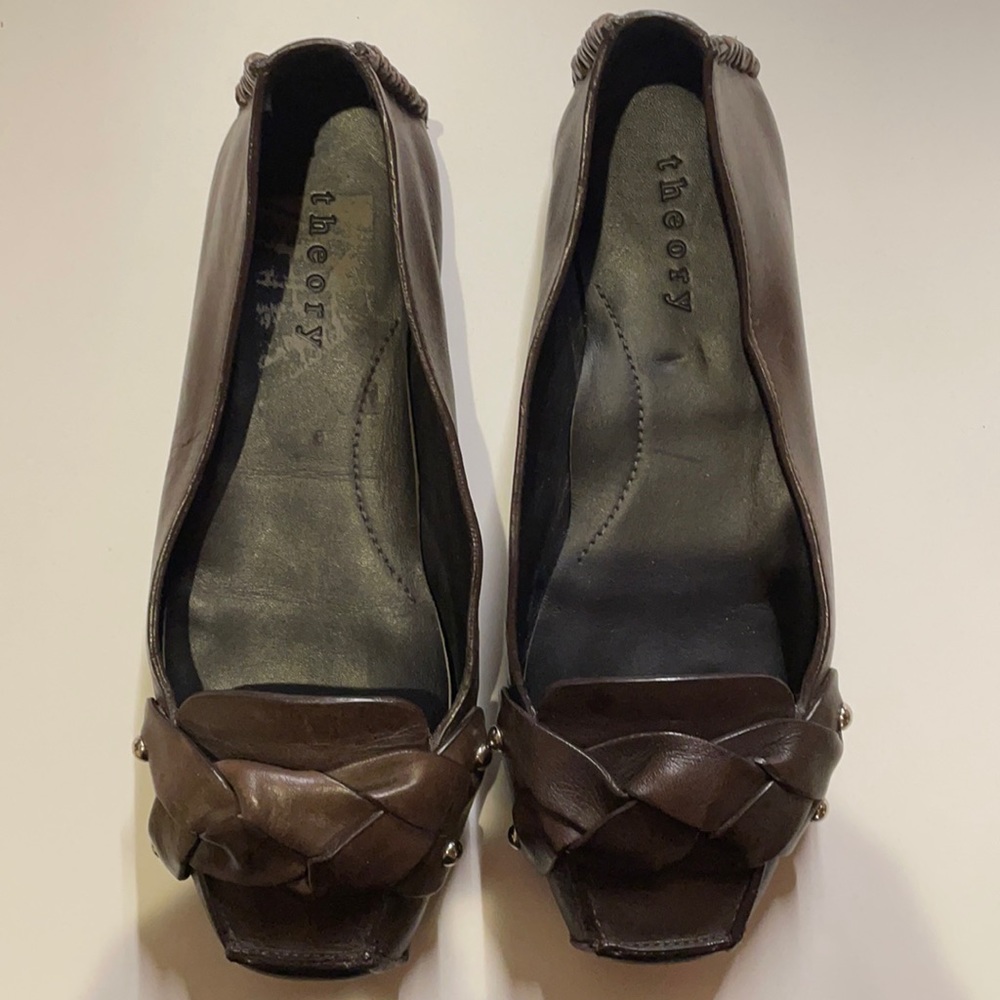 Theory Flats Brown w/ Braid & Stud Accents Size 6